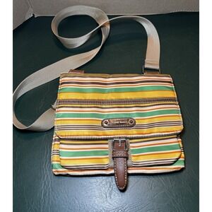 FRANCO SARTO Cargo Striped Shoulder Bag 70's Vibe 100% Nylon Lot Of Pockets